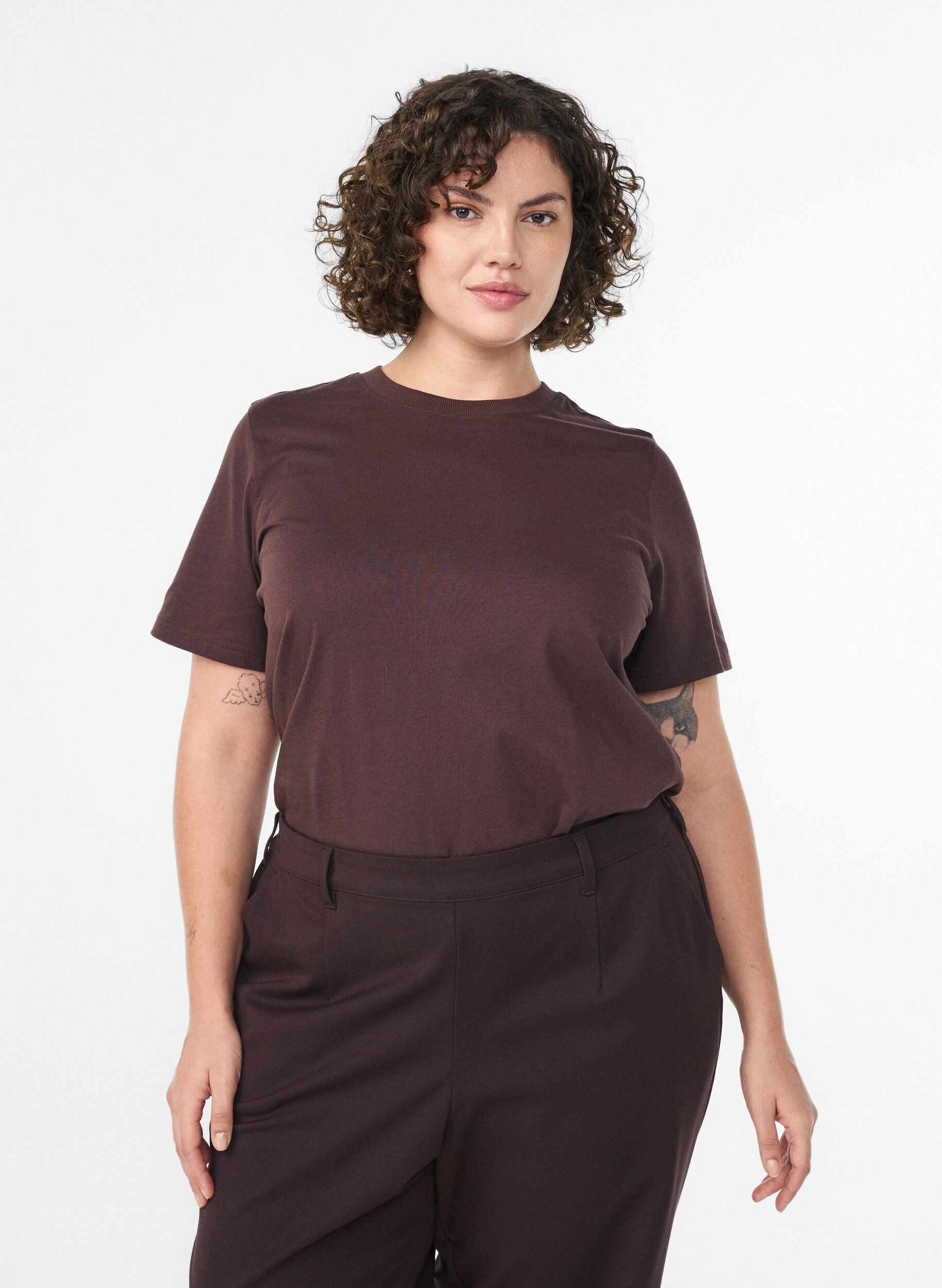 ZizzifashionBasic cotton T-shirt with round neck, Brown, Model image number 0