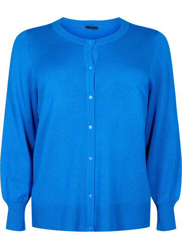 Viscose knit cardigan with buttons, Princess Blue, Packshot image number 0