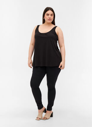 Top with a round neck and A-line, Black, Model image number 2