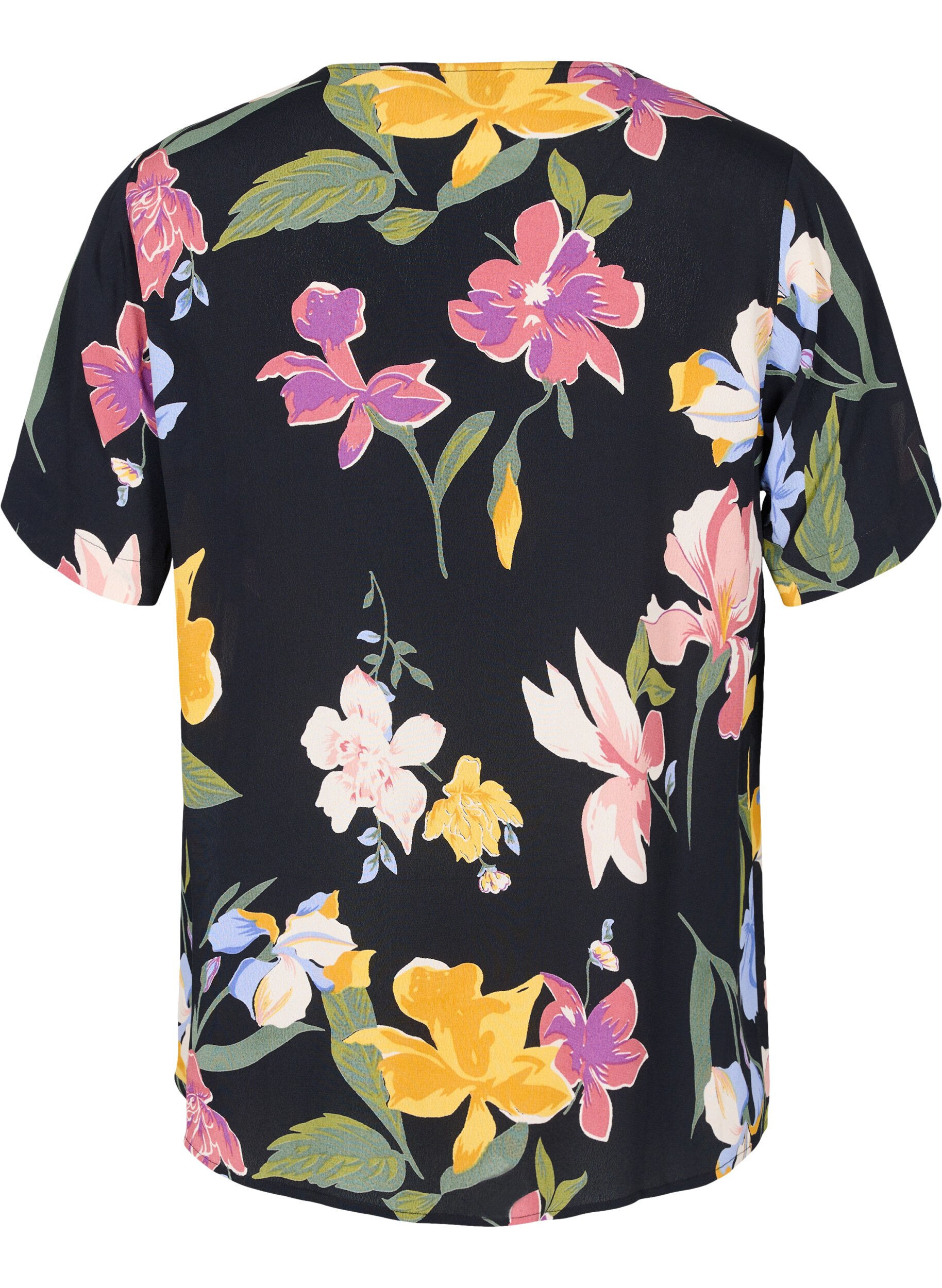 Zizzifashion Short-sleeved floral viscose blouse, Big Flower AOP, Packshot image number 1