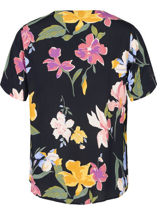 Short-sleeved floral viscose blouse, Big Flower AOP, Packshot image number 1