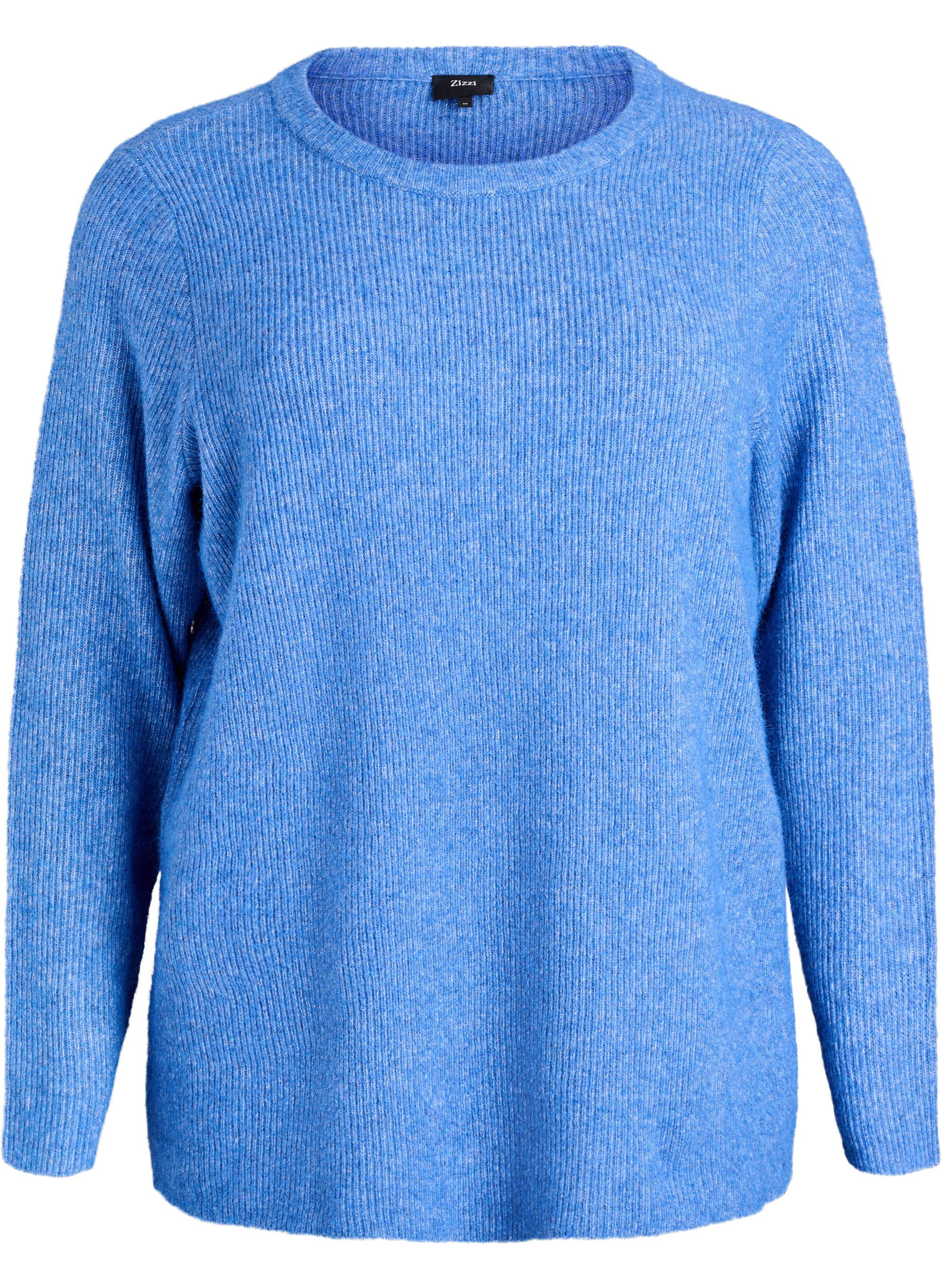 ZizzifashionMelange knit blouse with round neck, Blue, Packshot image number 0