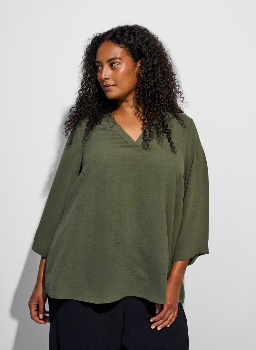 Blouse with 3/4 sleeves, Green, Model image number 0