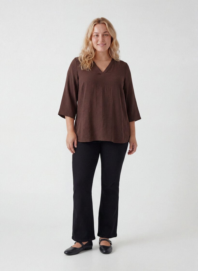 Blouse with 3/4 sleeves, Brown, Model image number 1
