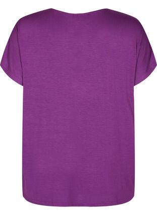 Short-sleeved viscose t-shirt with floral print, Grape Juice Flower, Packshot image number 1