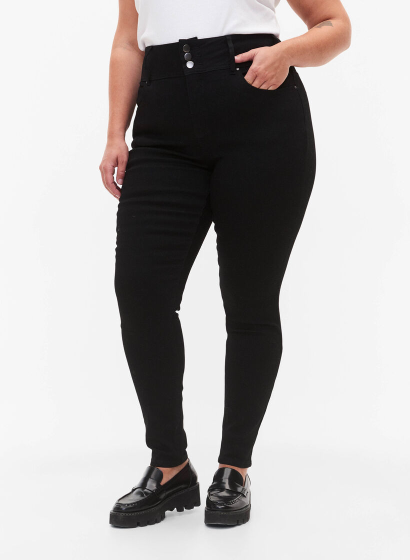 Super slim Bea jeans with extra high waist, Black, Model image number 2
