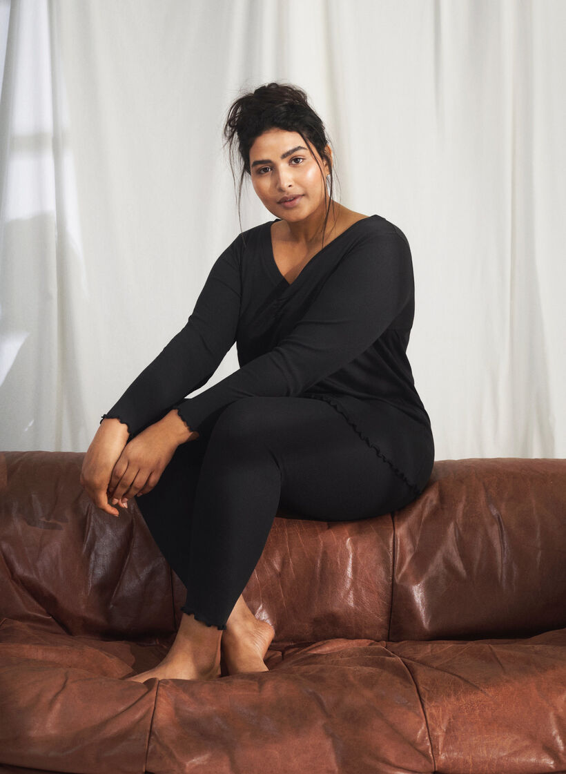 Tight fit ribbed trousers, Black, Image image number 0