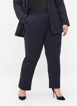 Pinstripe trousers with straight legs, Navy Stripe, Model image number 3