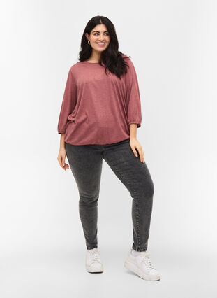 Plain blouse with 3/4 sleeves, Mahogany Mel, Model image number 2