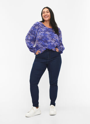 FLASH - Long sleeved blouse with smock and print, Dazzling Blue AOP, Model image number 2