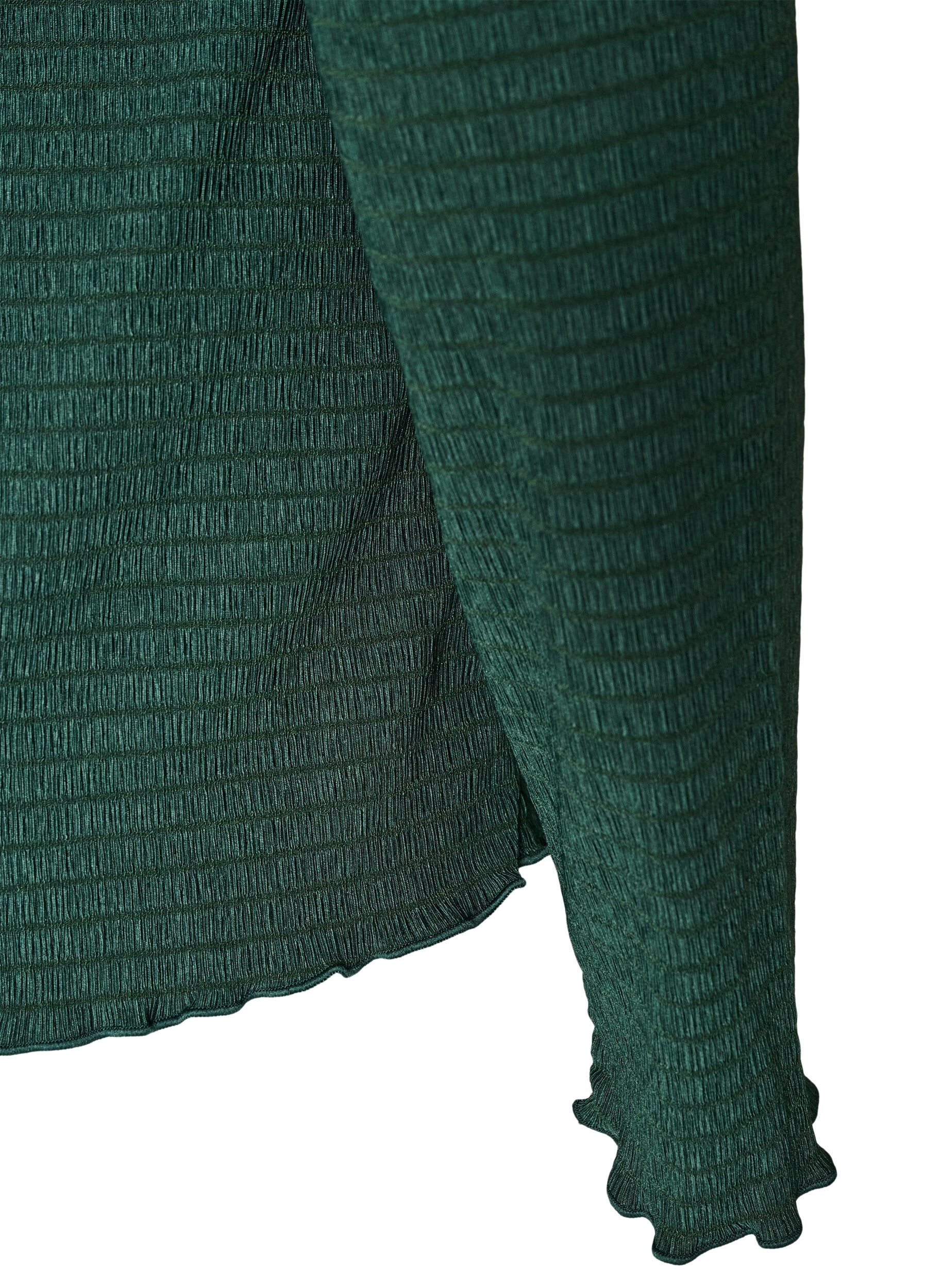 ZizzifashionTextured blouse with wavy edges, Green, Packshot image number 3