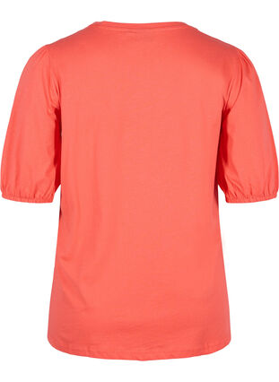 Cotton t-shirt with elbow-length sleeves, Hot Coral, Packshot image number 1