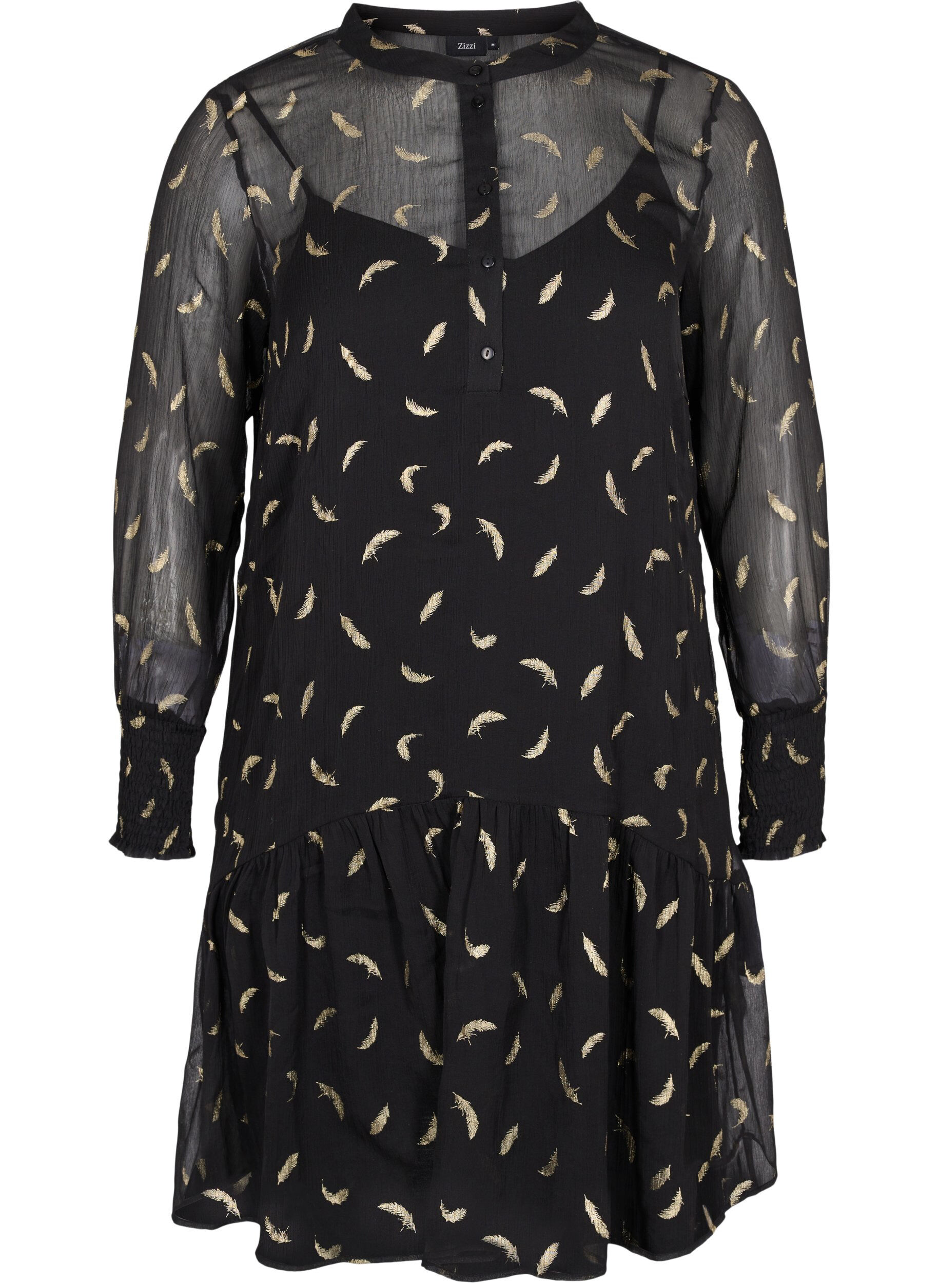 Zizzifashion Dress with a-shape and smock, Black, Packshot image number 0