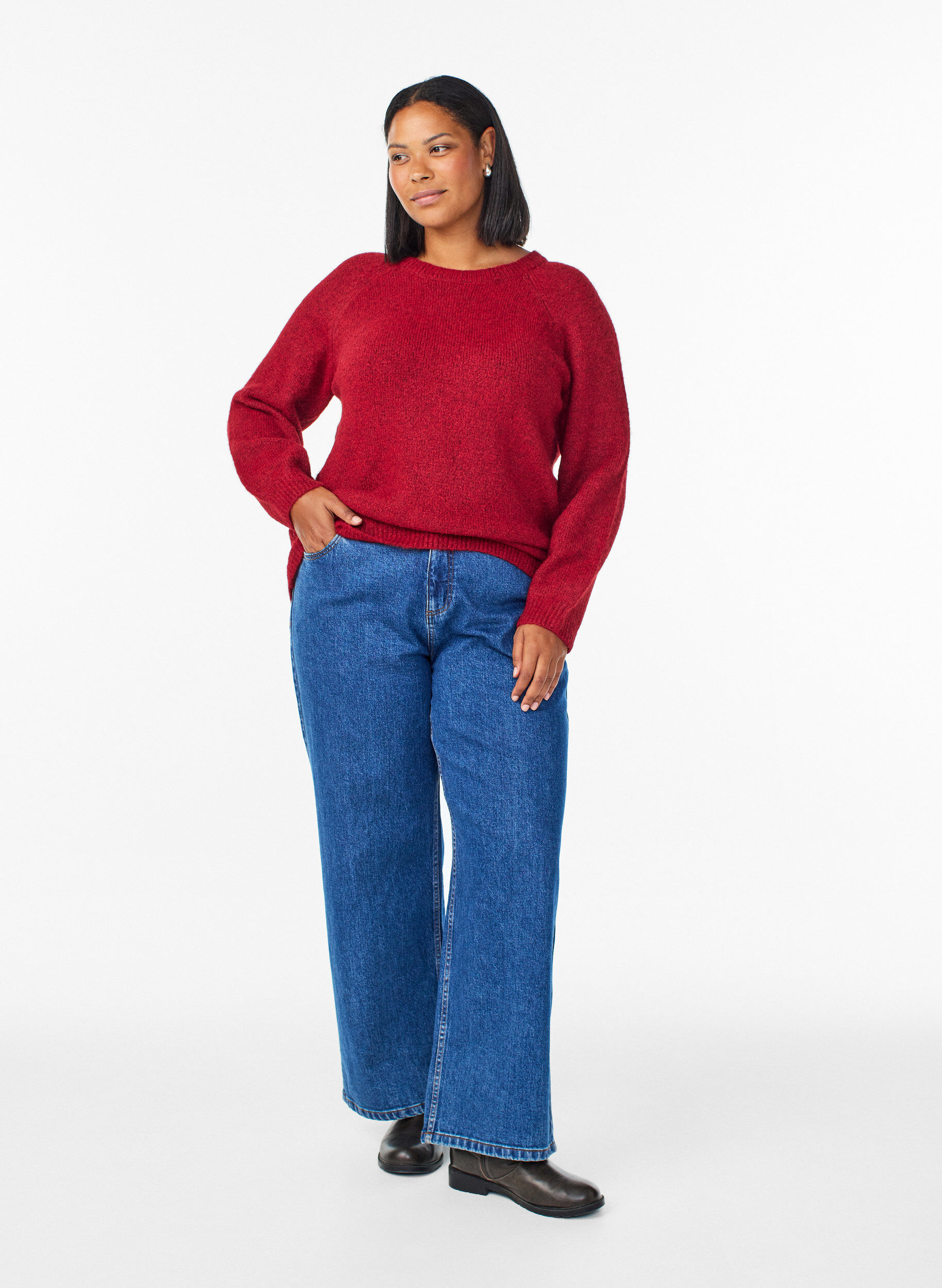 Zizzifashion Knitted blouse with raglan sleeves, Red, Model image number 1