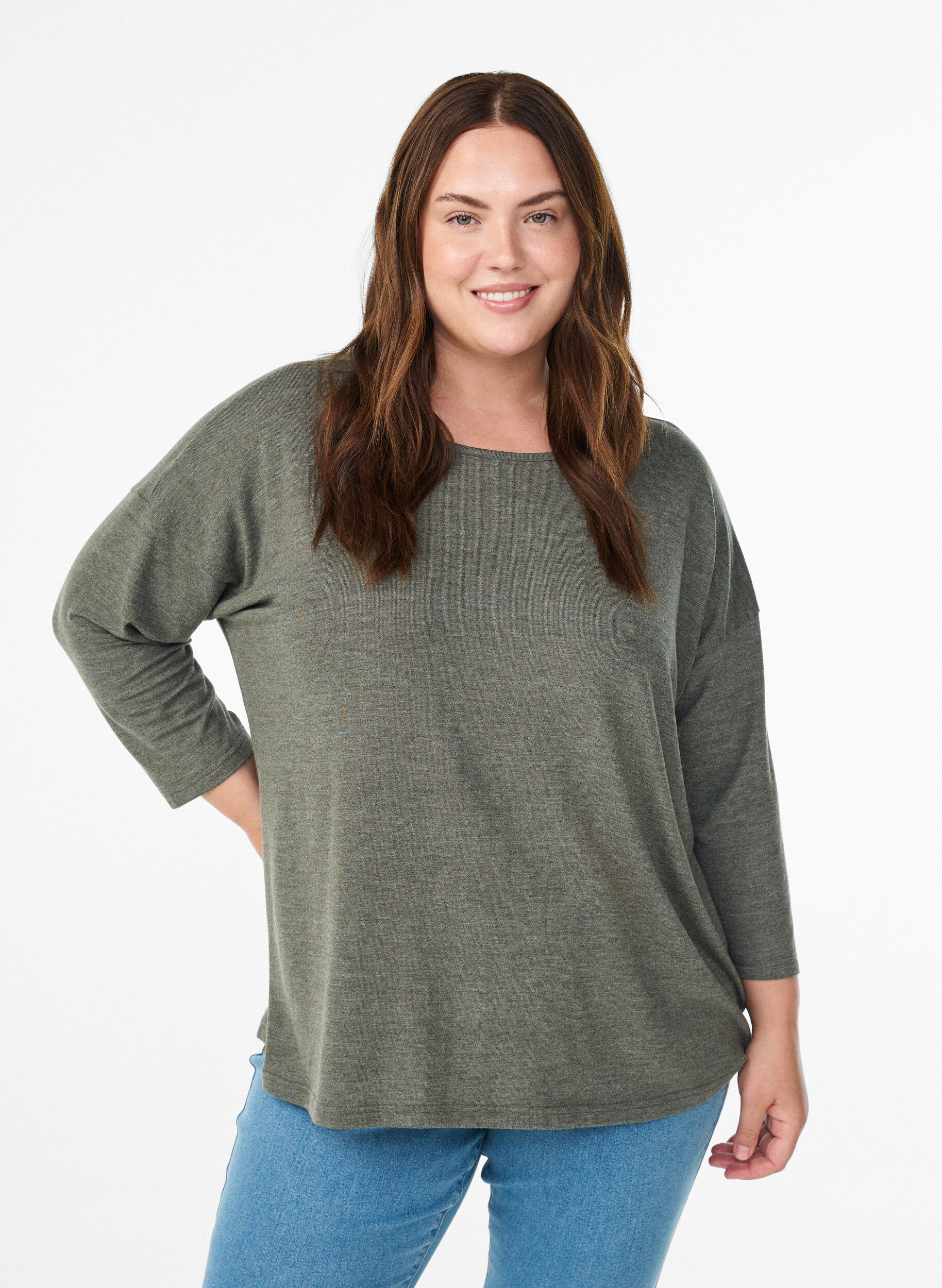 Jersey blouse with 3/4 sleeves, Green, Model