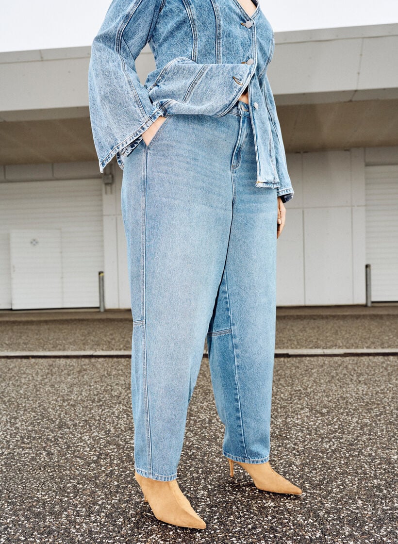 High-waisted barrel jeans, Blue, Image