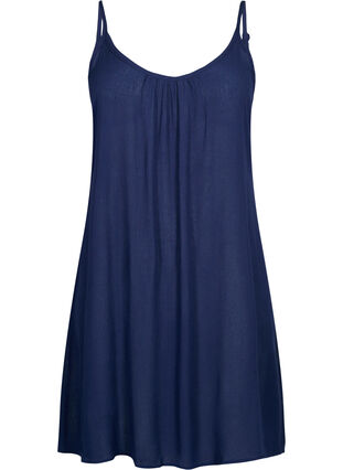 Solid colour strap dress in viscose, Navy Blazer, Packshot image number 0