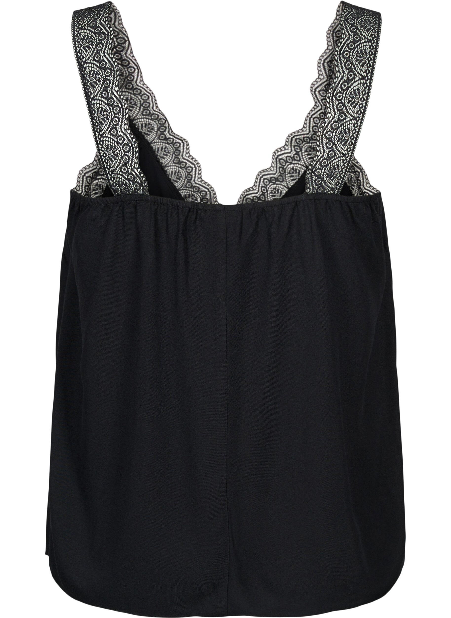 Zizzifashion Top with lace in viscose, Black, Packshot image number 1