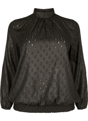 Patterned blouse with long sleeves and smock, Black, Packshot image number 0