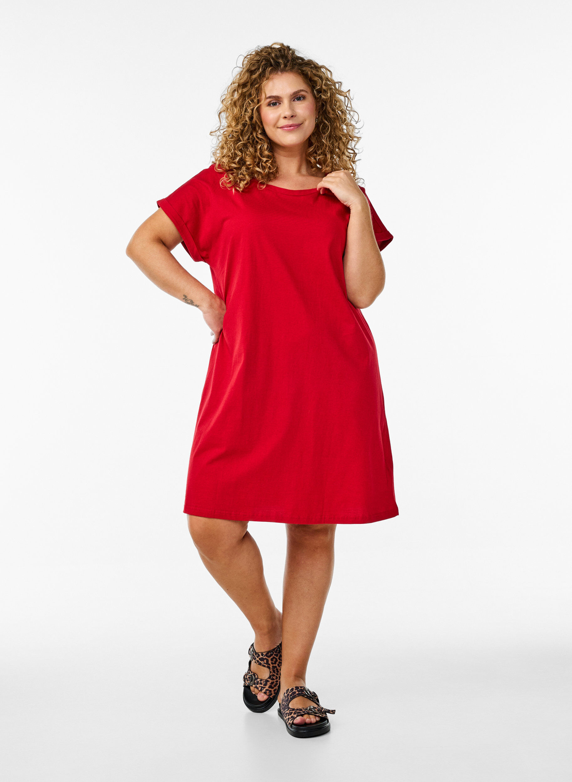 Zizzifashion2-pack T-shirt dress with short sleeves, Red, Model image number 1