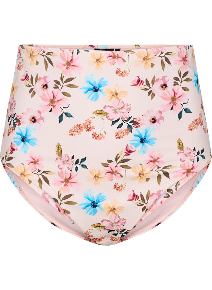 Extra high-waisted bikini brief with floral print, Beige, Packshot image number 0