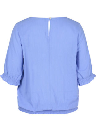 Short-sleeved cotton blouse with smock, Wedgewood, Packshot image number 1