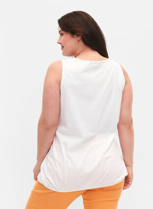 Cotton top with round neck and lace trim, Bright White, Model image number 1