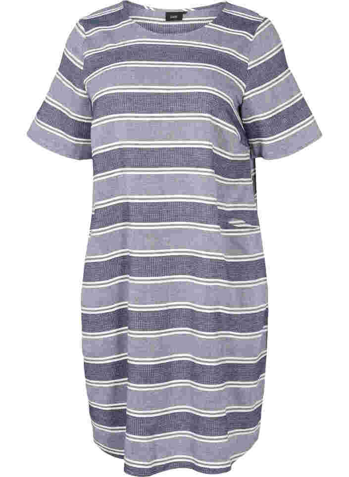Striped, short-sleeved dress, Blue Stripe, Packshot image number 0