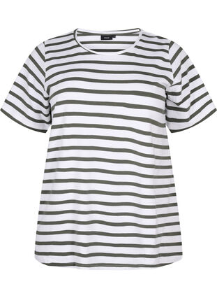 Striped T-shirt in organic cotton, Thyme Stripe, Packshot image number 0