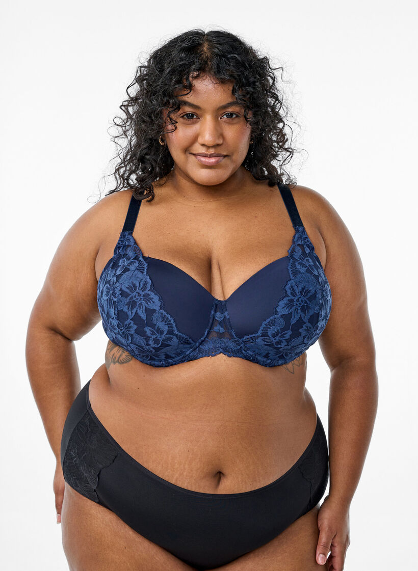 Lace bra with moulded cups, Blue, Model image number 0