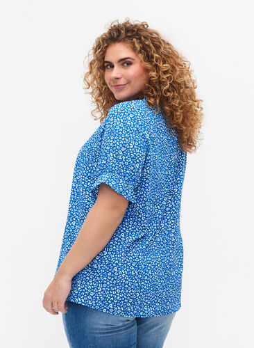 Short-sleeved blouse with print (GRS), Blue Ditsy, Model image number 1