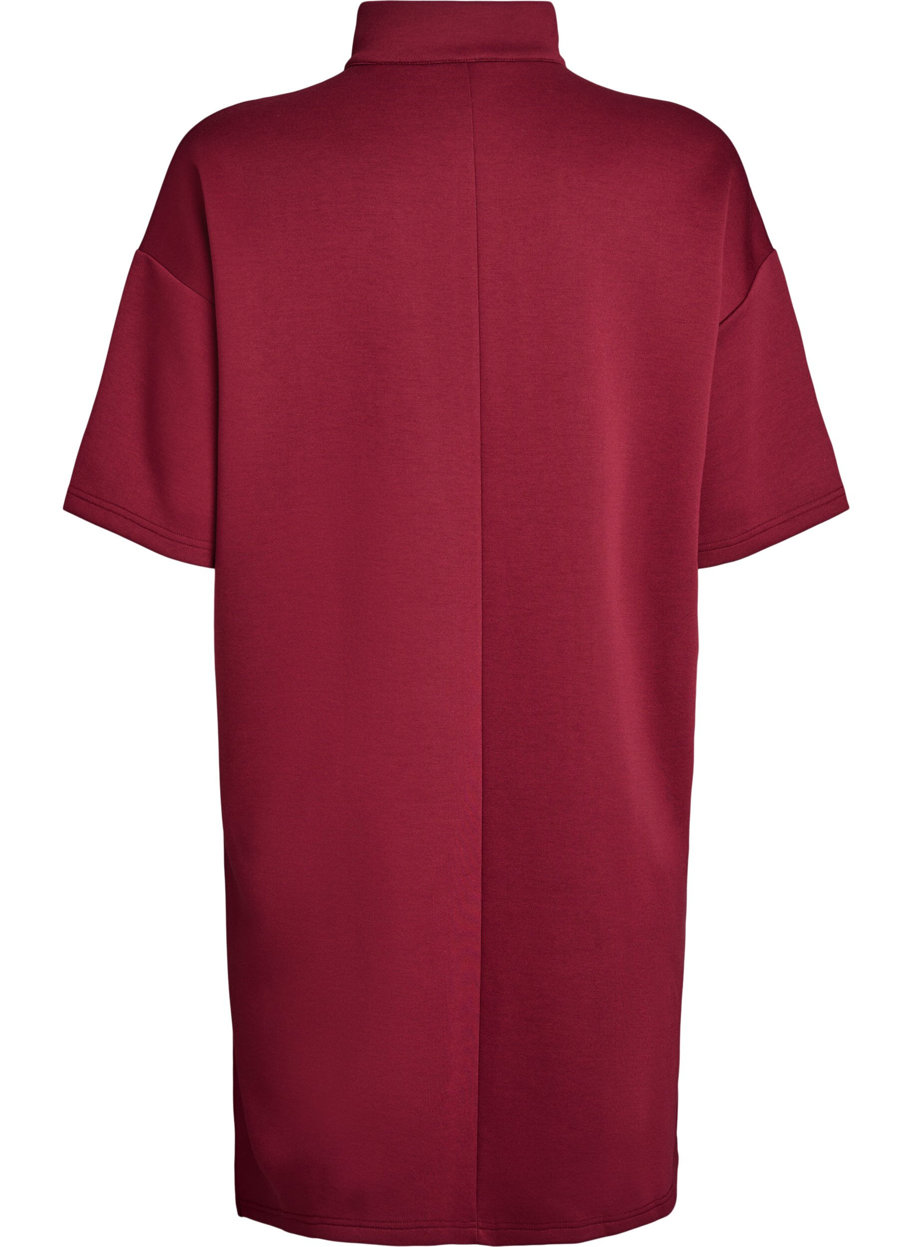Zizzifashion Short sweatshirt dress with high collar and zip, Dark Bordeaux, Packshot image number 1