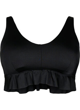 Bikini top with removable pads and ruffle trim, Black, Packshot image number 0