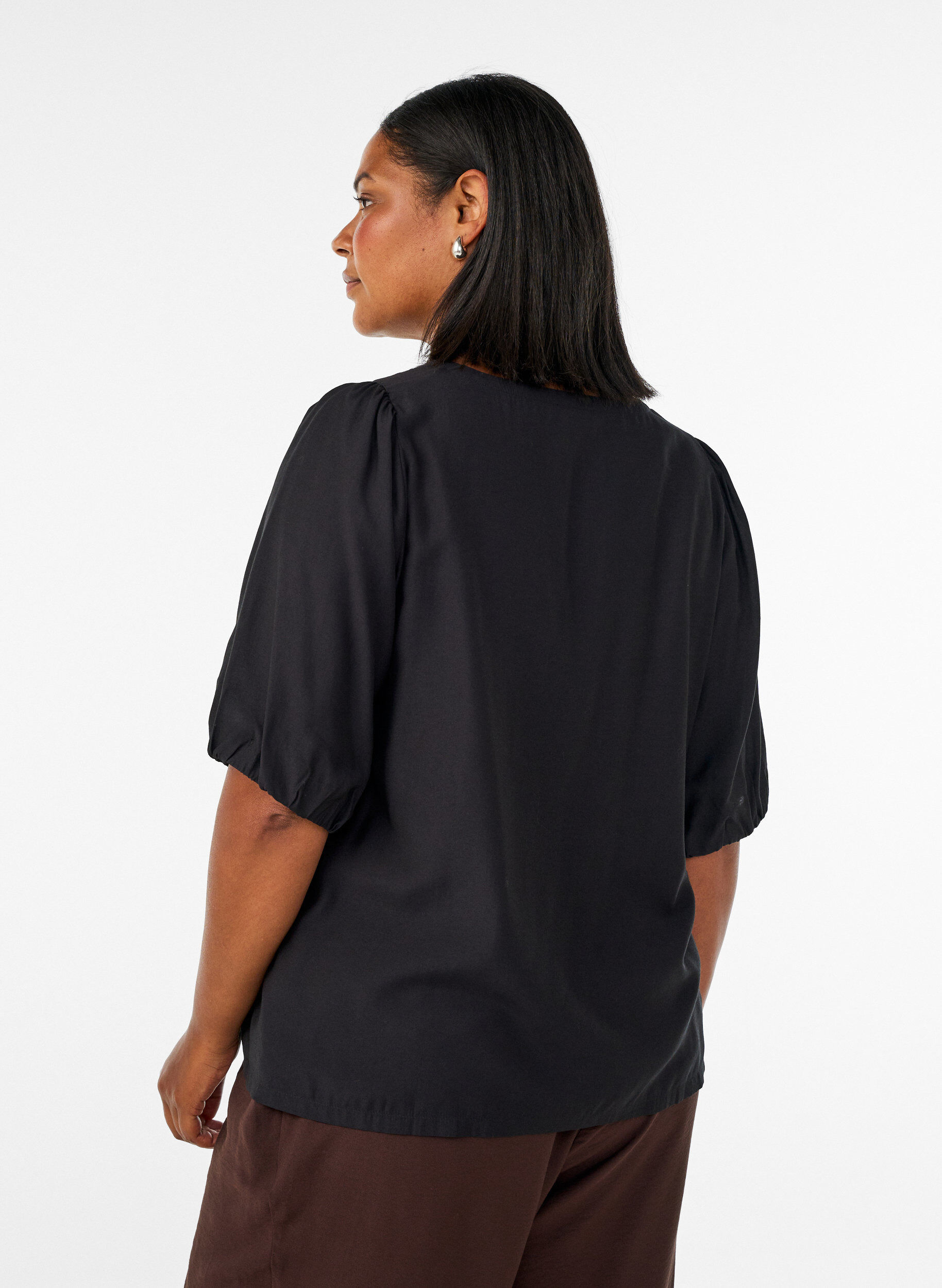 ZizzifashionViscose blouse with V-neck, Black, Model image number 2