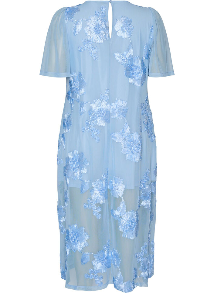 Mesh dress with floral appliqu&eacute;s, Light Blue, Packshot image number 1