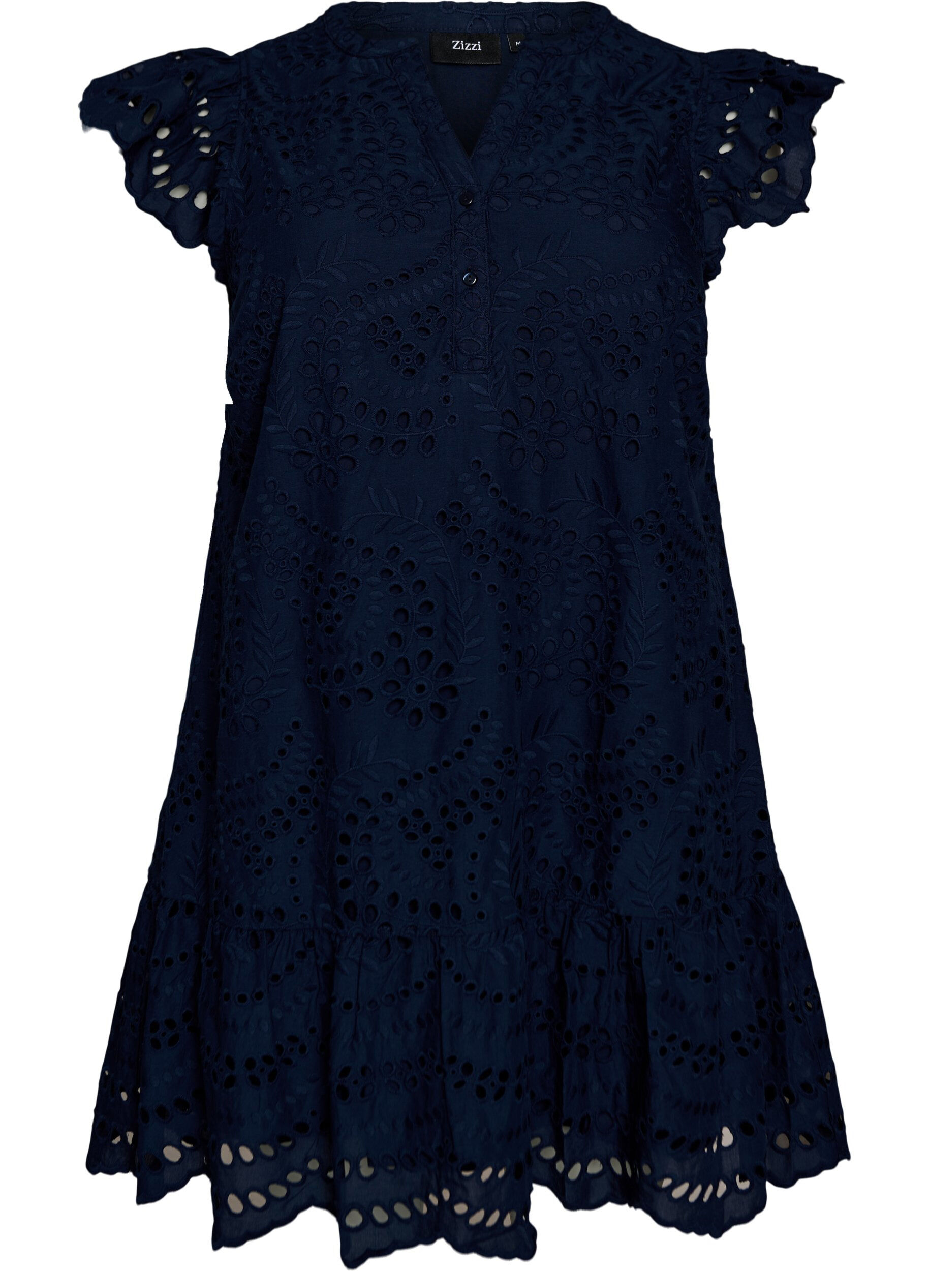 Zizzifashion Broderie anglaise dress with ruffle sleeves, Blue, Packshot image number 0