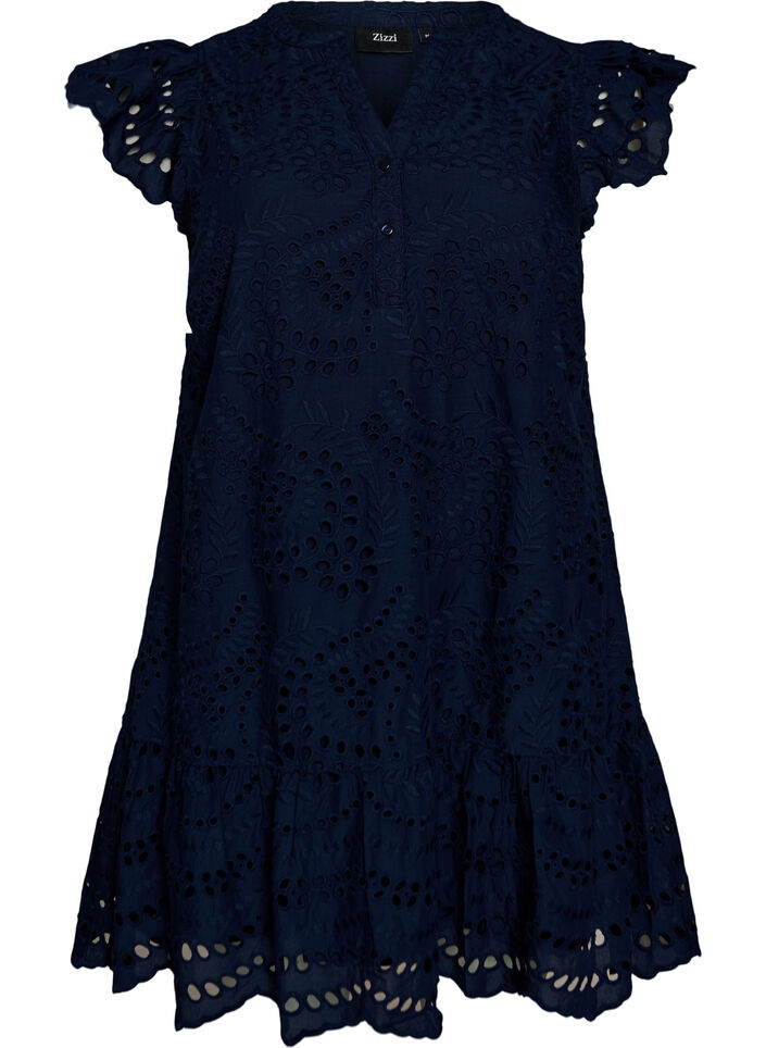 Broderie anglaise dress with ruffle sleeves, Blue, Packshot image number 0