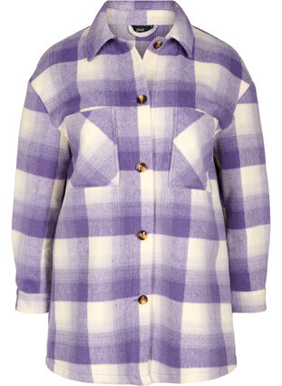 Checked shirt jacket with buttons and pockets, Purple Check, Packshot image number 0