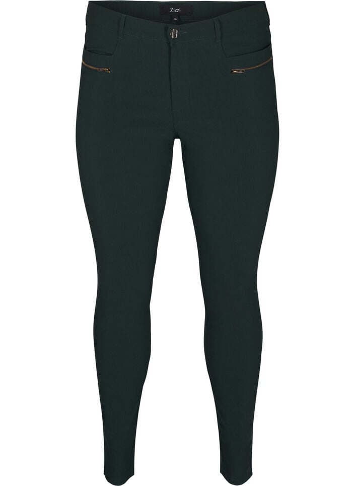 Tight-fitting trousers with zip details, Green, Packshot image number 0