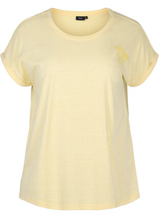 Mottled t-shirt in cotton, Pale Banana Melange, Packshot image number 0