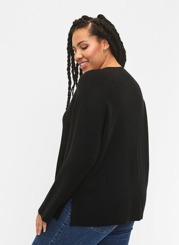 Viscose blend pullover with side slit	, Black, Model image number 1