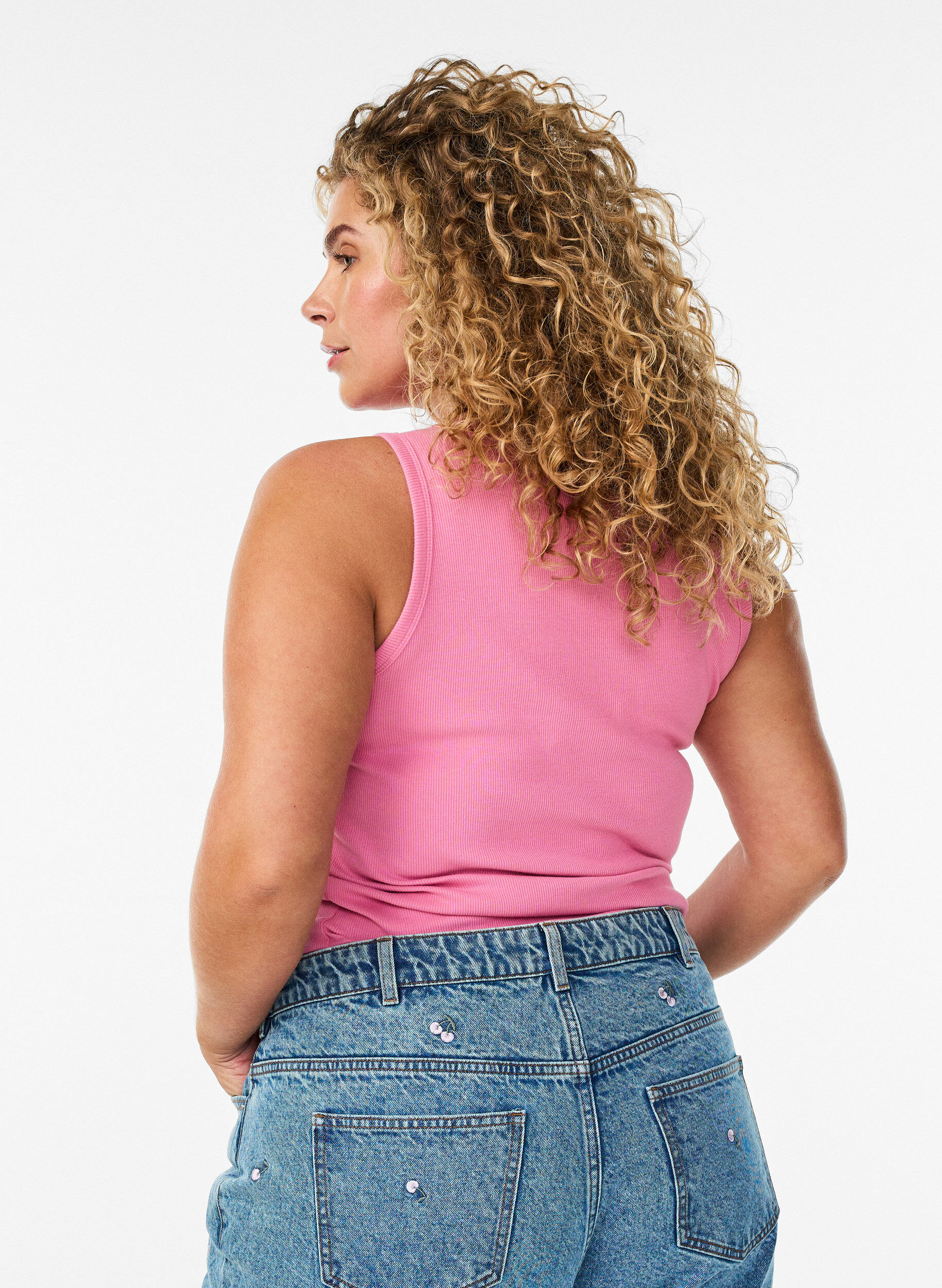 ZizzifashionCotton ribbed top with high neck, Rose, Model image number 2
