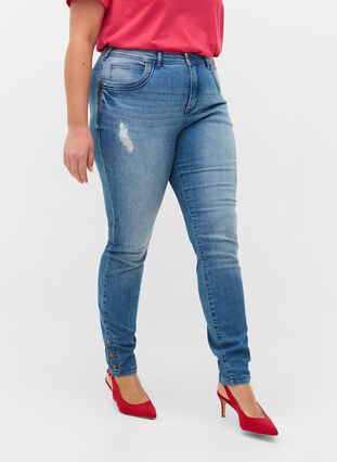Super slim Amy jeans with slit and buttons, Light blue, Model image number 3