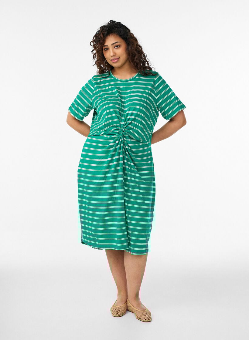 Cotton dress with twist detail, Green, Model image number 0