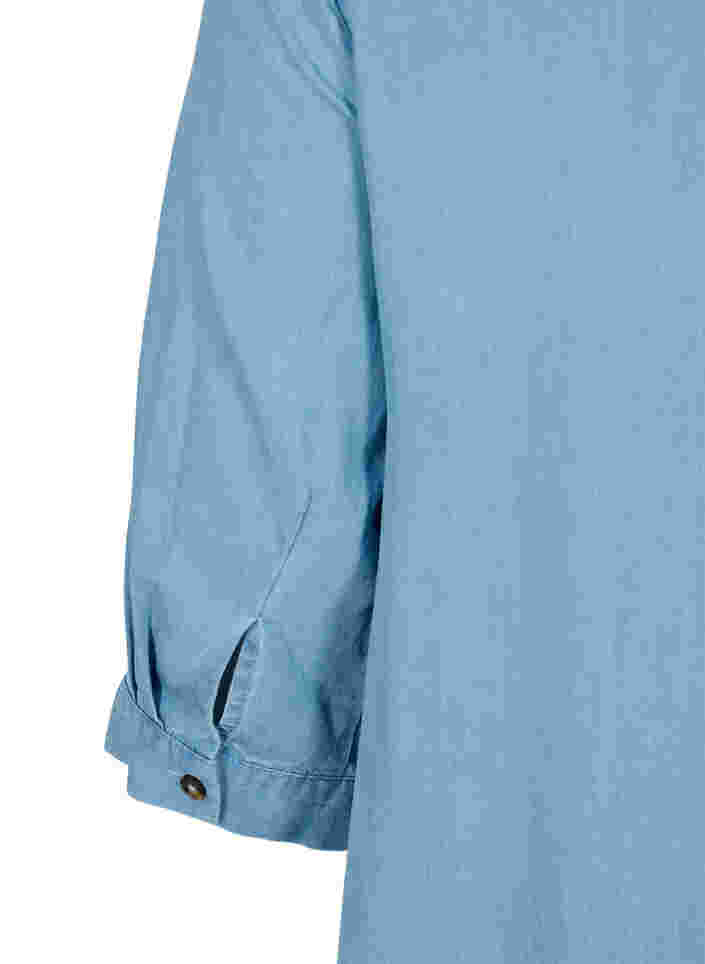 Midi dress with button fastening and 3/4 sleeves, Light blue denim, Packshot image number 3