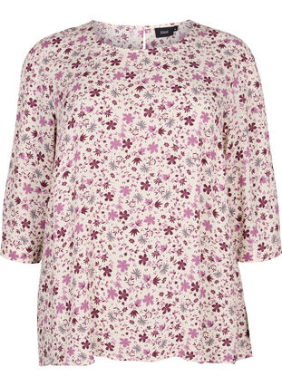 Viscose blouse with floral print, White Flower, Packshot image number 0