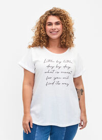 Printed T-shirt in organic cotton, Bright White, Model