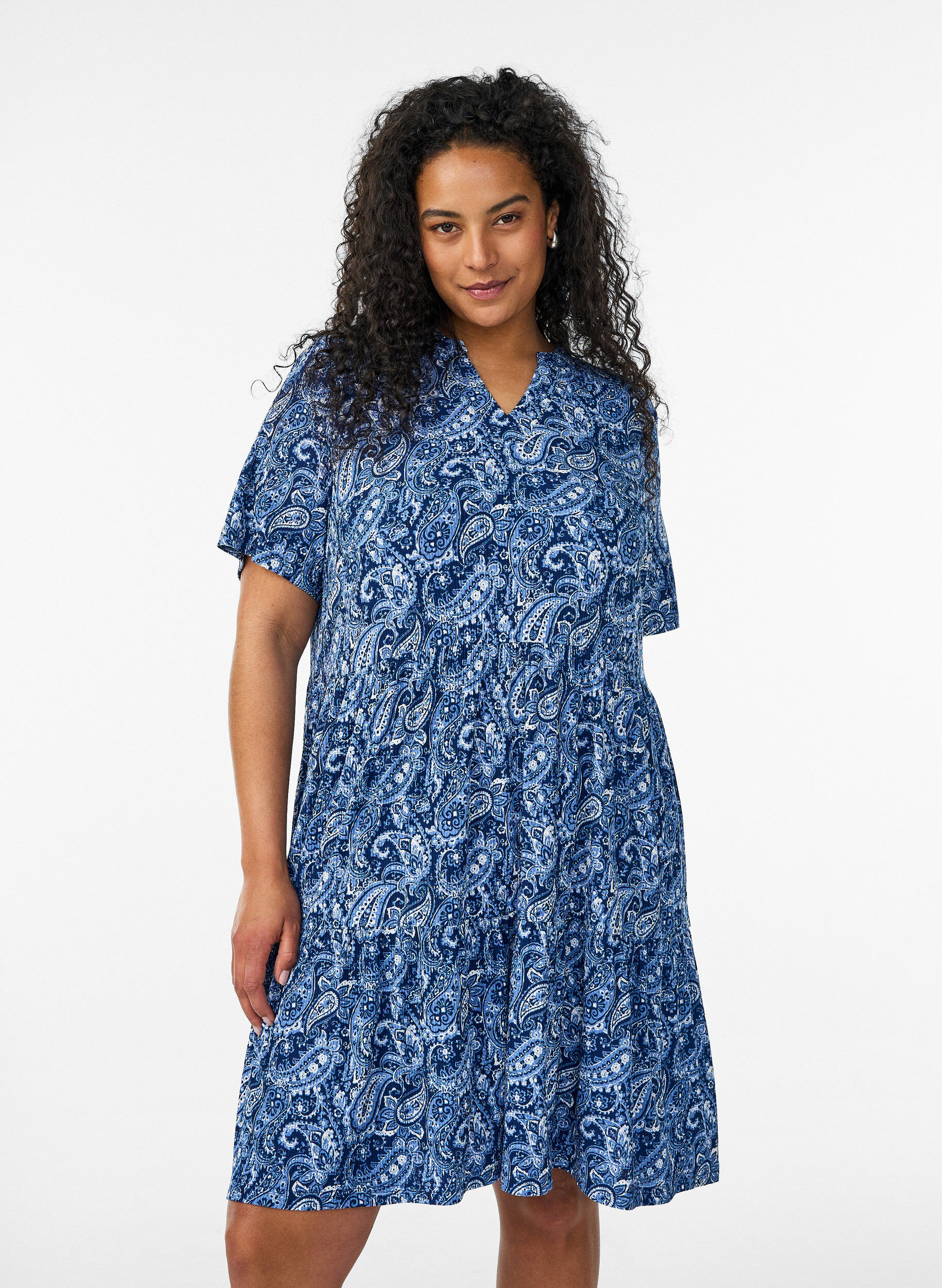 ZizzifashionPatterned dress with panels, Blue, Model image number 0