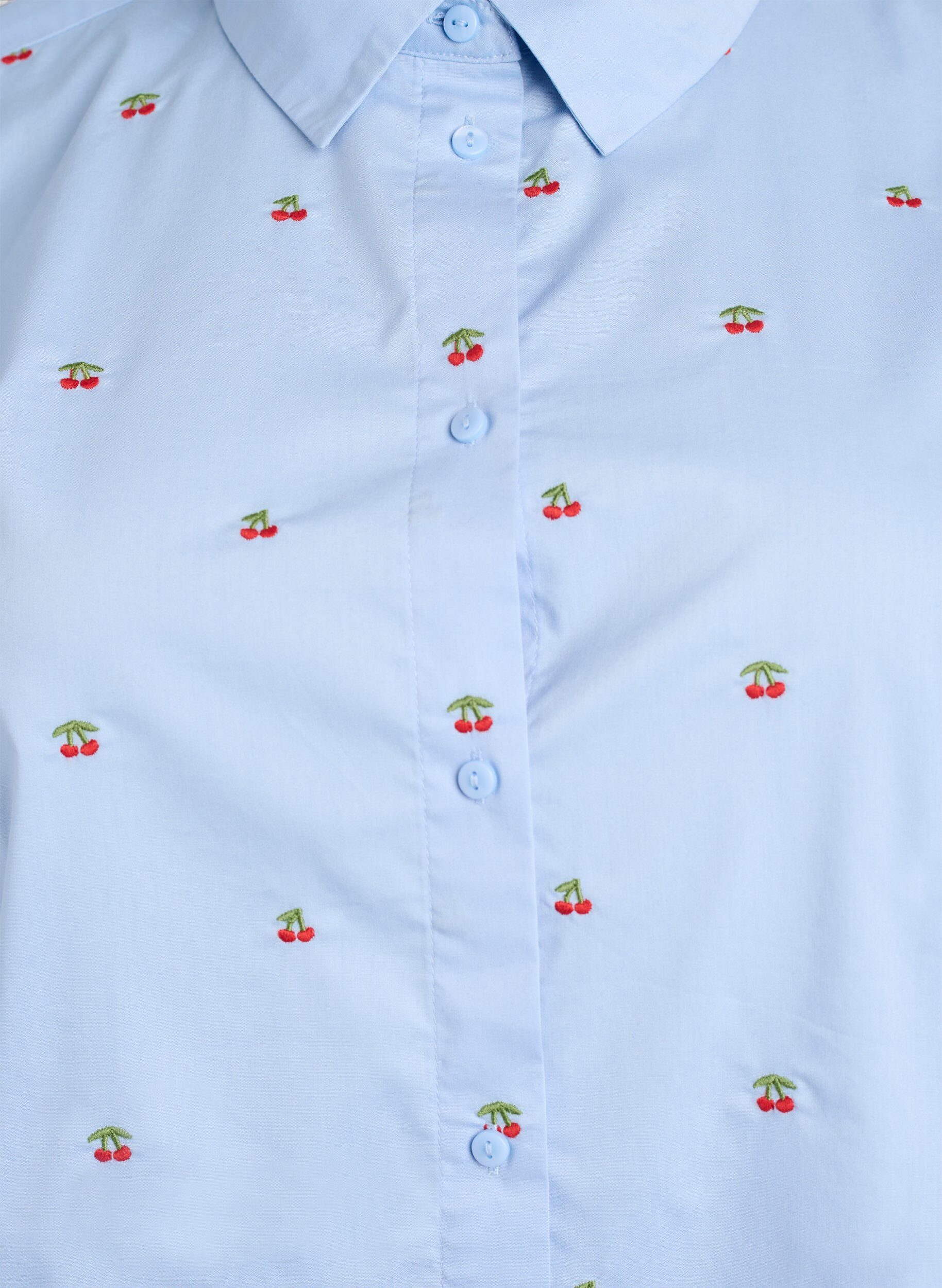 Zizzifashion Shirt with embroidered cherries, Light Blue, Packshot image number 2