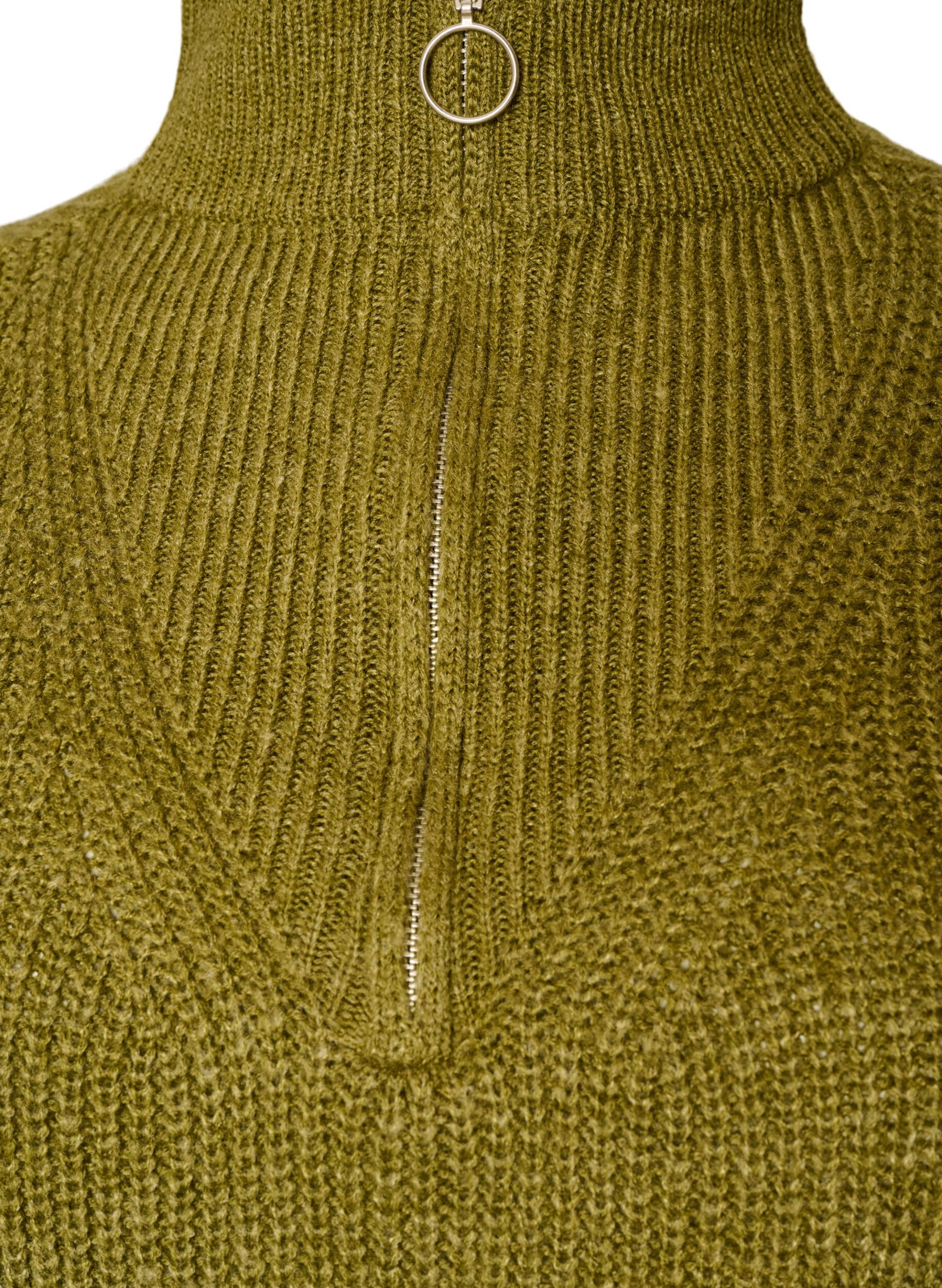 ZizzifashionKnitted sweater with high neck and zipper, Green, Packshot image number 2